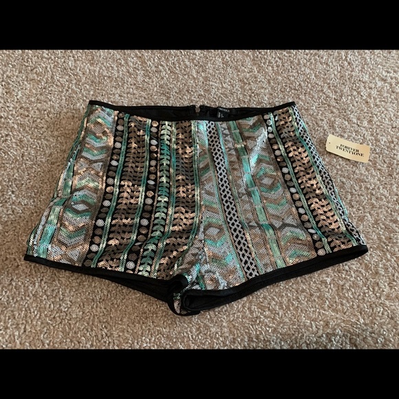 Forever 21 Pants - Forever 21 blue silver and black sequin shorts
